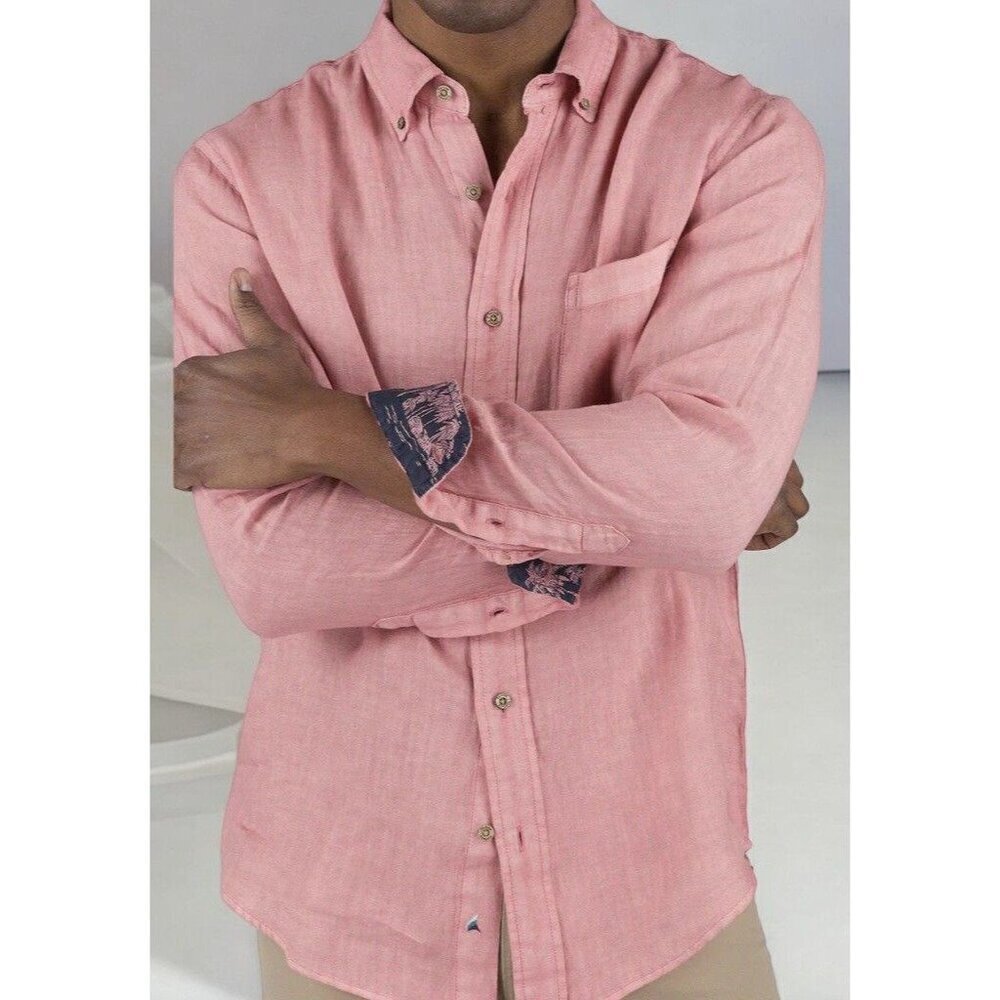 Tailor Vintage Mens Linen Puretec Cool Long Sleeve Dusty Rose Shirt New Medium